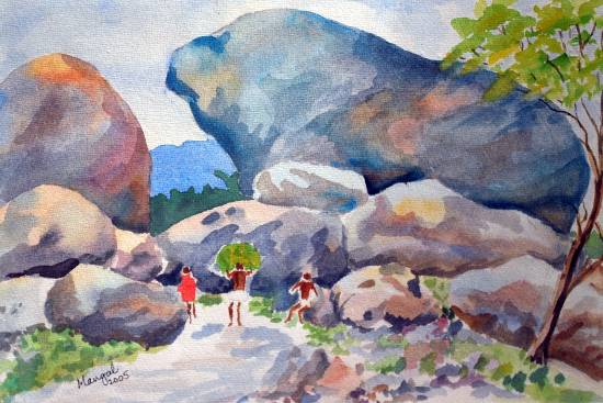 Painting by Mangal Gogte - Pre-cambrian rocks galore, Hyderabad