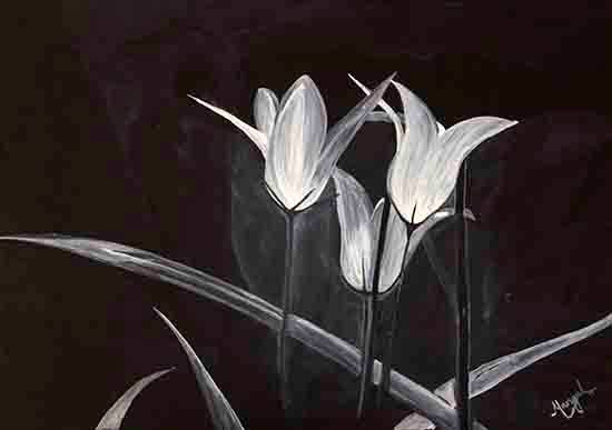 Painting by Mangal Gogte - White tulips