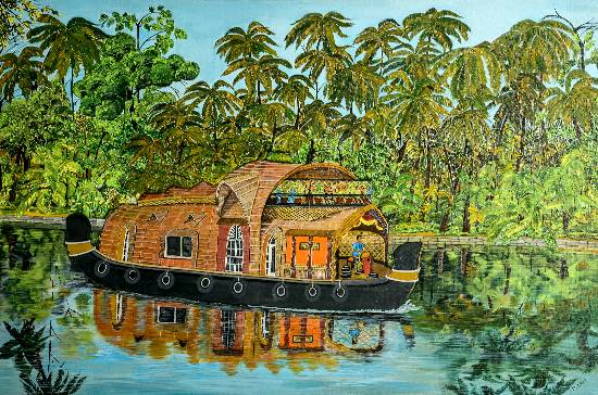 Painting by Madhavi Srivastava - Serene Abode (Kerala backwaters)