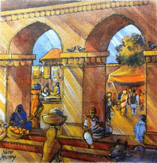 Painting by Natubhai Mistry - Busy Market
