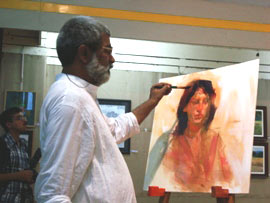 Demonstration of Portrait painting by Vasudeo Kamath