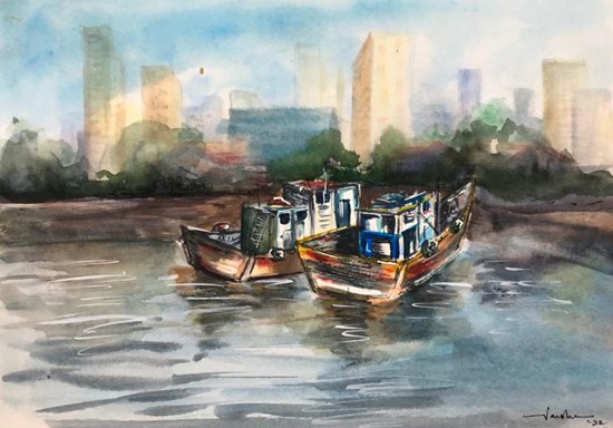 Ships, painting by Varsha Shukla