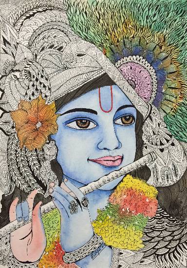 Watercolor Painting Little Krishna By Kannan Chitralaya 17