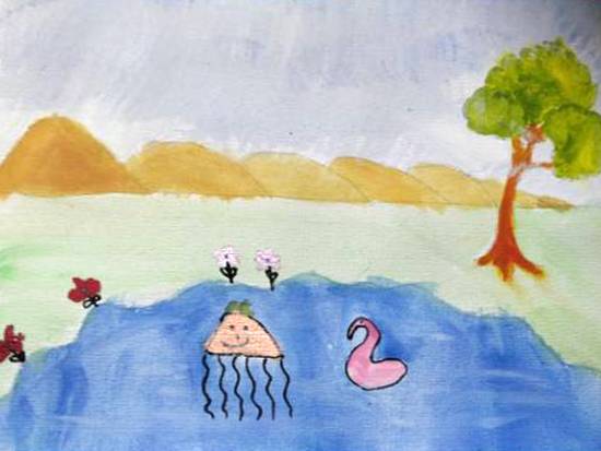 A fish pond with oil pastel | Art drawings for kids, Easy drawings for kids,  Easy drawings
