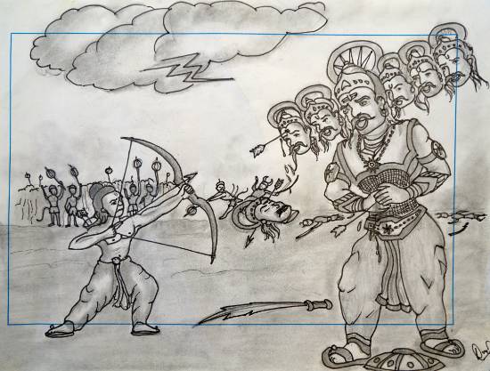 Image of Sketch Ten Crown Headed Ravan Statue During Dasara Fesitival  Editable Vector Outline Illustration-TY952405-Picxy