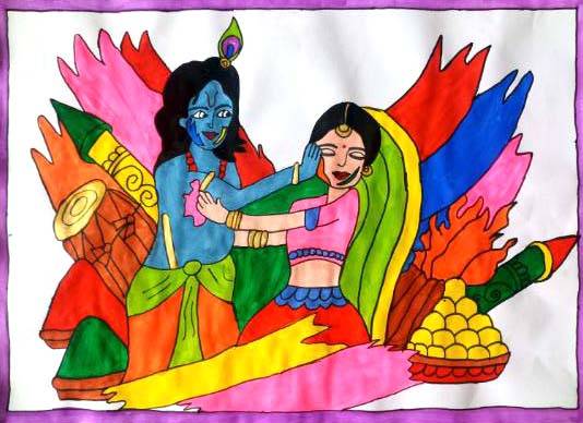 Radha krishna holi | Holi painting, Mini canvas art, Holi drawing