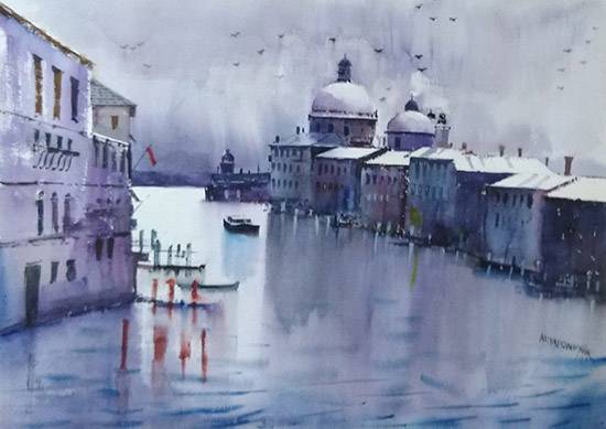 Painting  by Aditya Ponkshe - Grand Canal, Venice