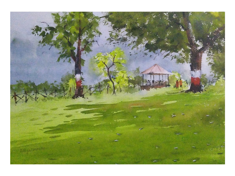 Painting  by Aditya Ponkshe - Lakaki garden lake, model colony