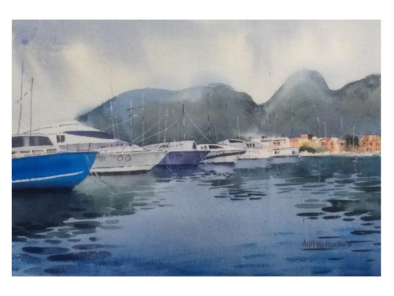 Painting  by Aditya Ponkshe - Yachts in Spanish Harbour