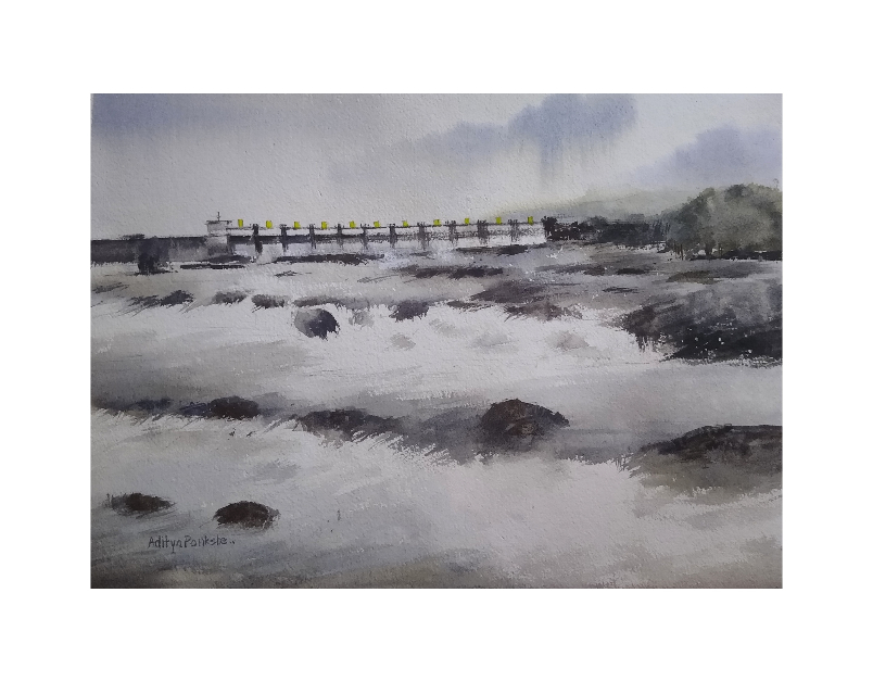 Painting  by Aditya Ponkshe - Khadakwasla Dam, Pune