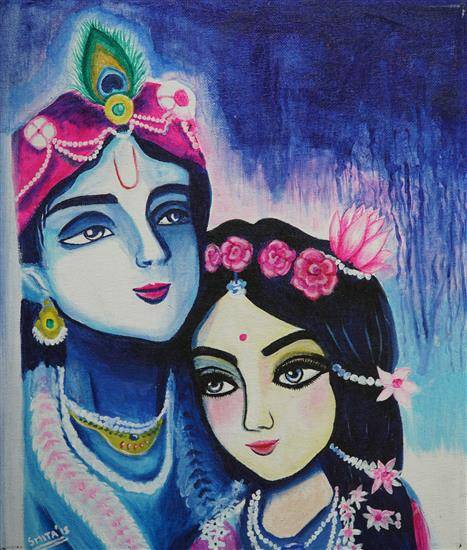 Radha Krishna Oil Painting Wood Frame For Home.Office.Drawing Room.Living  Room.Gift Art-Poster (