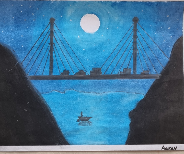 A night view of a bridge Painting by Aarav Natekar