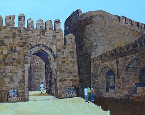 Daulatabad or Devgiri fort, painting by Sandhya Ketkar