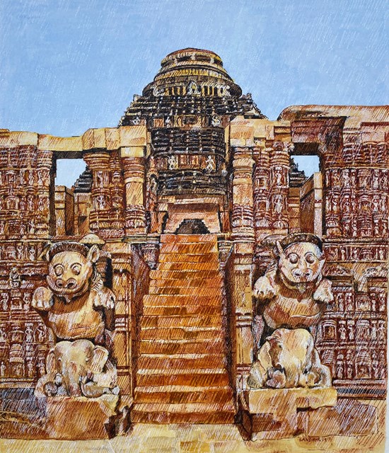 Konark SunTemple entrance, painting by Sandhya Ketkar