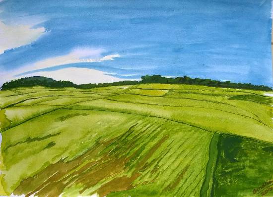 Green fields, Painting by Emerging Artist Sindhulina Chandrasingh