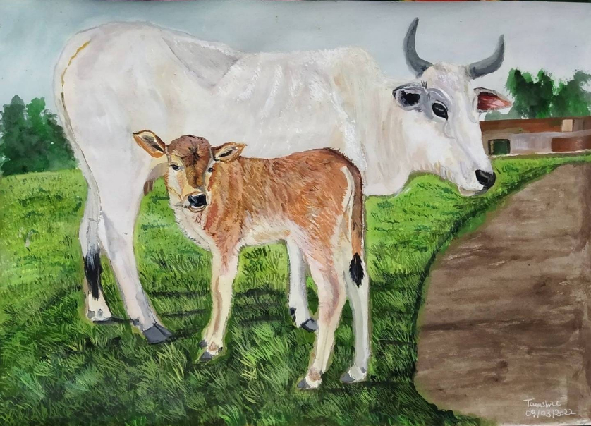 Buy Divine Cow With Calf Original Watercolour Painting Online in India -  Etsy
