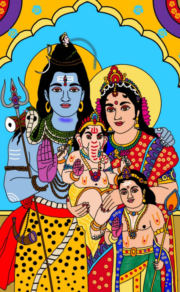 God Shiva And Parvati With Ganesh Art Photo