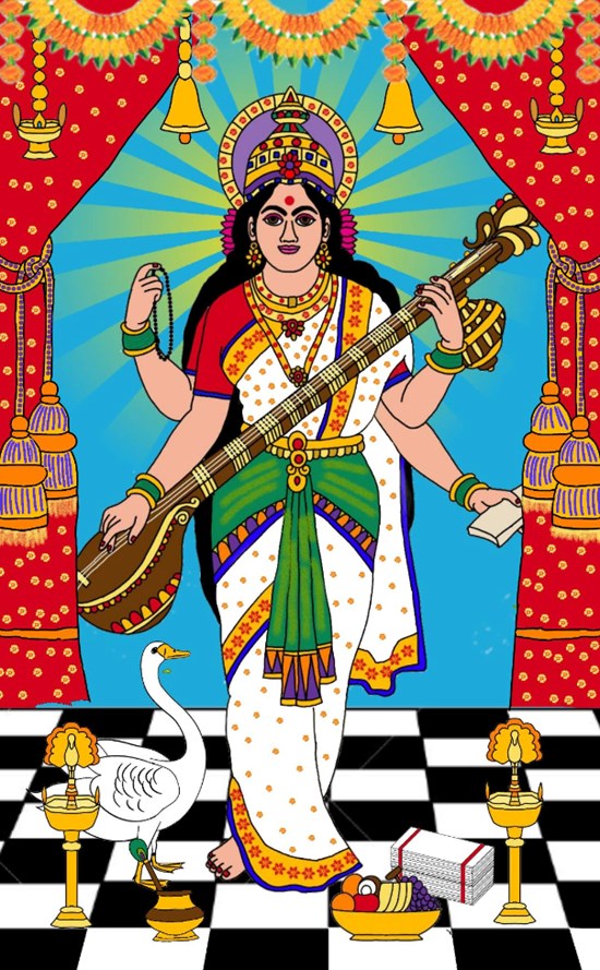 Goddess saraswati, painting by Harshit Pustake