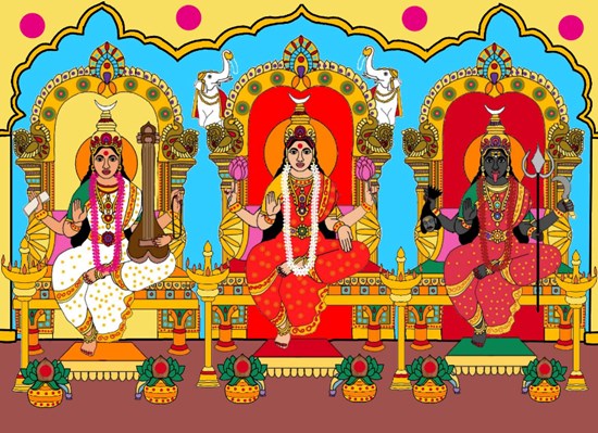 Goddess tridevi, painting by Harshit Pustake