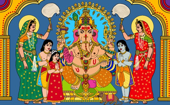 Lord ganesha family, painting by Harshit Pustake