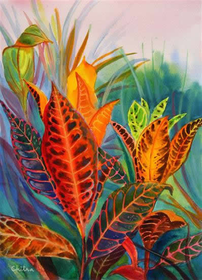 Colourful Leaves Painting by Professional Artist Chitra Vaidya