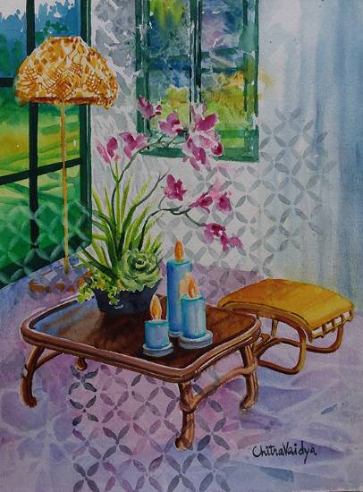 Still life with flowers - 2, Painting by Artist Chitra Vaidya Still life with flowers - 2, Painting by Artist Chitra Vaidya