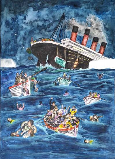 The most pathetic scene shipwreck of Titanic Painting by Somdutta Dey