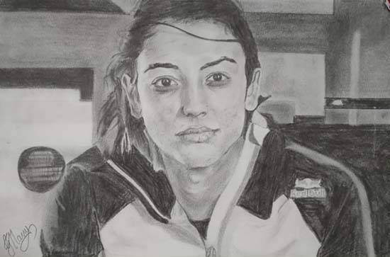 Smriti Mandhana, painting by Manu M