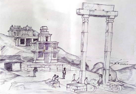 Karnataka Chitradurga stone fort, painting by Chetankumar Teggihalli