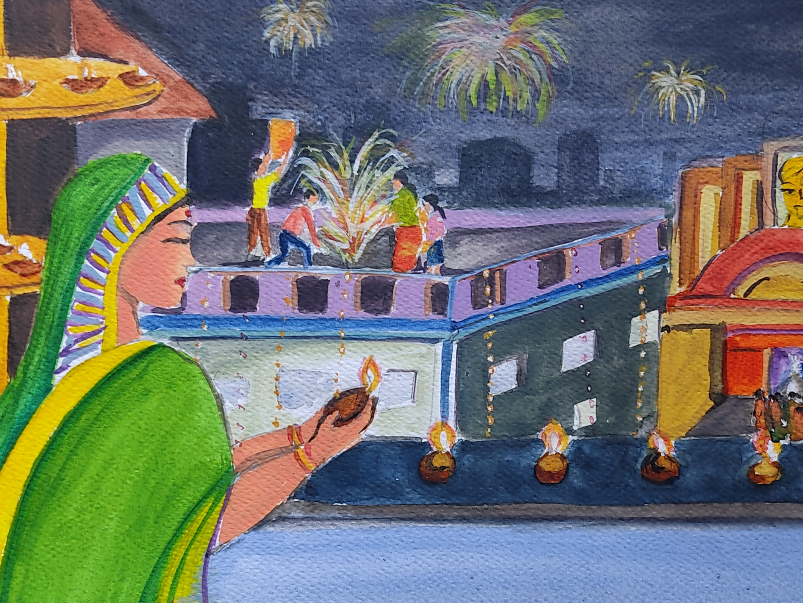 Two purple and orange lanterns illustration, Diwali Diya Dussehra Greeting  card Illustration, Hand-painted lamp, watercolor Painting, wish png | PNGEgg
