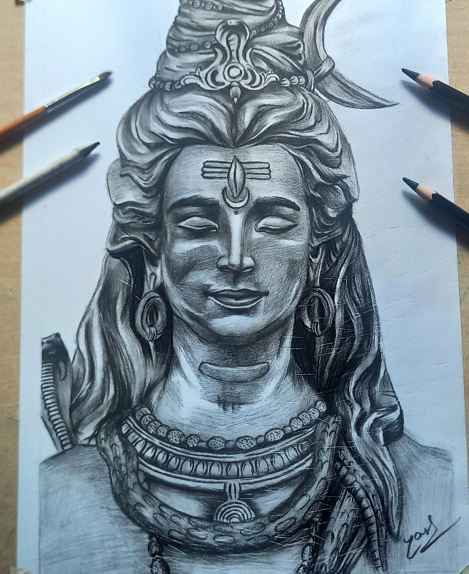 Draw in face Mahadev sketch working  Pencil  Charcoal pencil   Charcoal Stick Paper  Brustro A3 200gsm  artistsidd face  Instagram