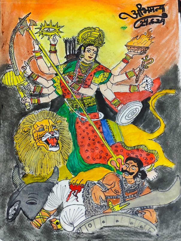 Painting  by Abhimaneyu Singh - Mahisasurmardini