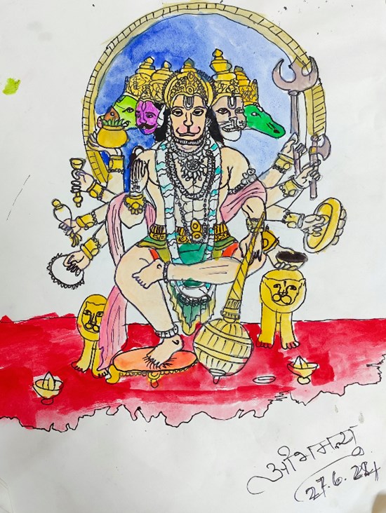 Panchmukhi Hanuman ji, painting by Abhimaneyu Singh