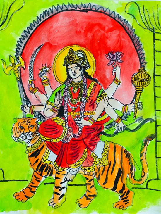 Maa Durga, painting by Abhimaneyu Singh