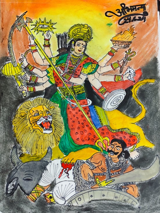 Mahisasurmardini, painting by Abhimaneyu Singh