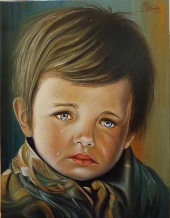 Crying boy Bruno Amadeo, painting by Khaled Hamdy .H