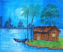 Painting  by Rythm Singh - Peaceful hut Painting  by Rythm Singh - Peaceful hut