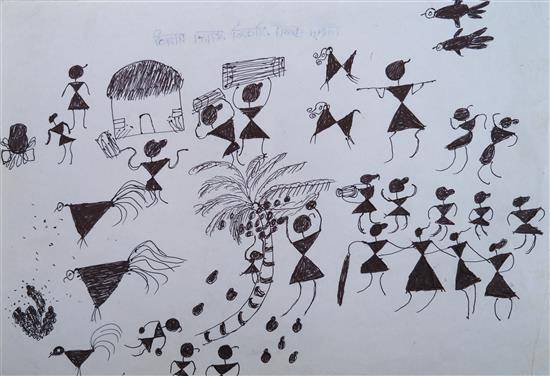 Warli tribal art stock vector. Illustration of saura - 220956235