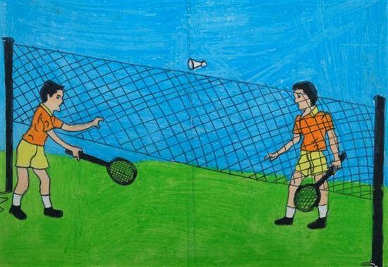 Badminton, painting by Uttam Tutade