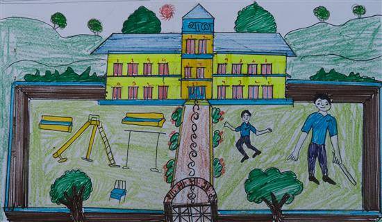 school scenery drawing | My School Drawing with pencil | Drawing for  Competition - YouTube