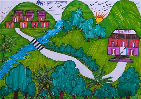 Village Scenery Drawing | Landscape village drawing - Drawing Class- 8 -  YouTube