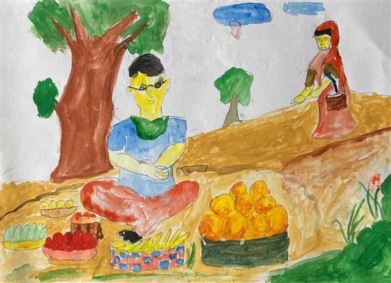 Vegetable Vendor Painting by Kotekal Guru Rajesh | Saatchi Art