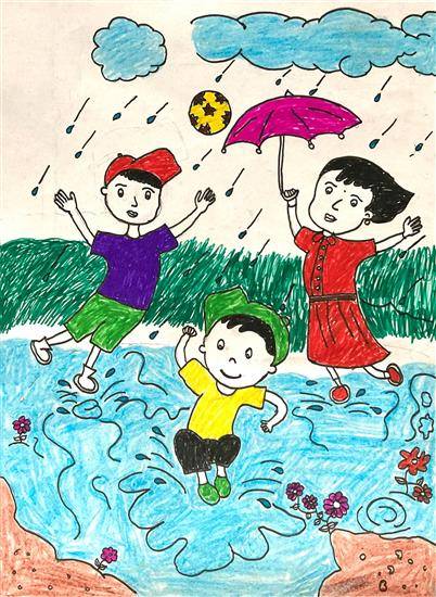 sketch of children playing in rain