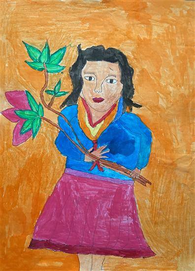 Painting  by Jagruti Thakare - Girl holded flower