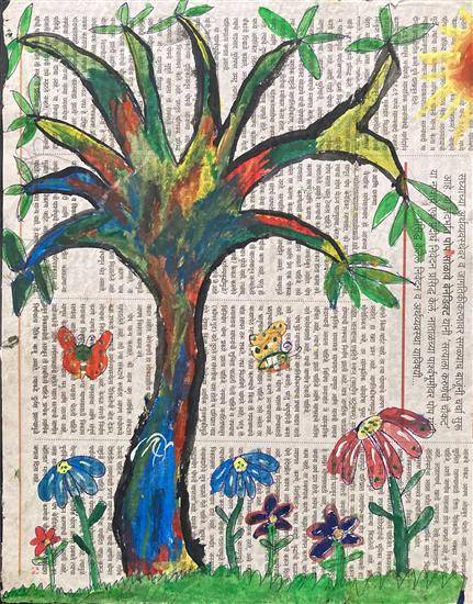 Colorful scenery on Newspaper Painting by Ravi Shingada