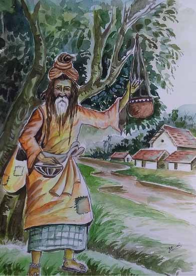 Gram Bangla and Baul, Painting by  Artist Mithun Das Gram Bangla and Baul, Painting by  Artist Mithun Das