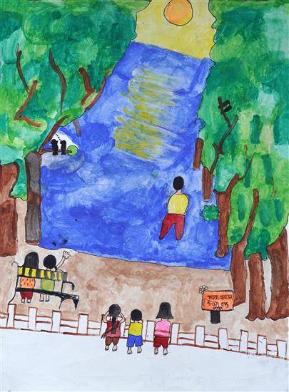 Sunset at river Painting by Harshu Sonawane vẽ paint (vẽ paint, sunset, river): Bức tranh vẽ mặt trời lặn trên dòng sông do Harshu Sonawane sáng tác chắc chắn sẽ đem đến cho bạn cảm xúc thư thái và yên bình. Những tia nắng vàng lấp lánh phản chiếu trên mặt nước sông cùng với bầu trời đỏ rực, tạo ra một cảnh tượng đẹp đến ngỡ ngàng.