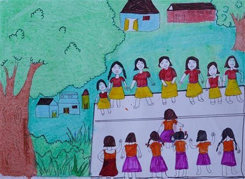 Girls playing Kabaddi Painting by Savita Darsimbe