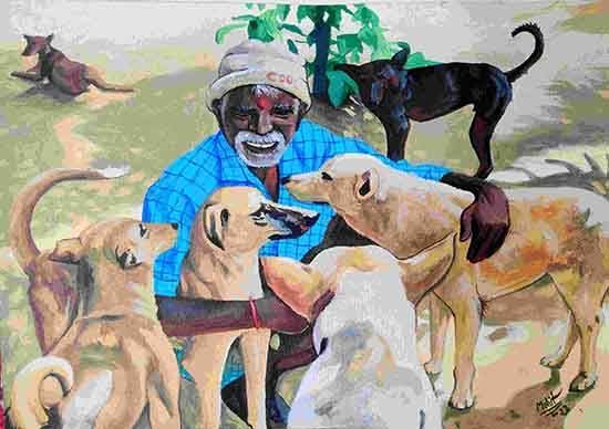 Dog's care, painting by Mohit Kharkwal