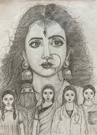 Pencil Sketch of Maa Durga - Desi Painters